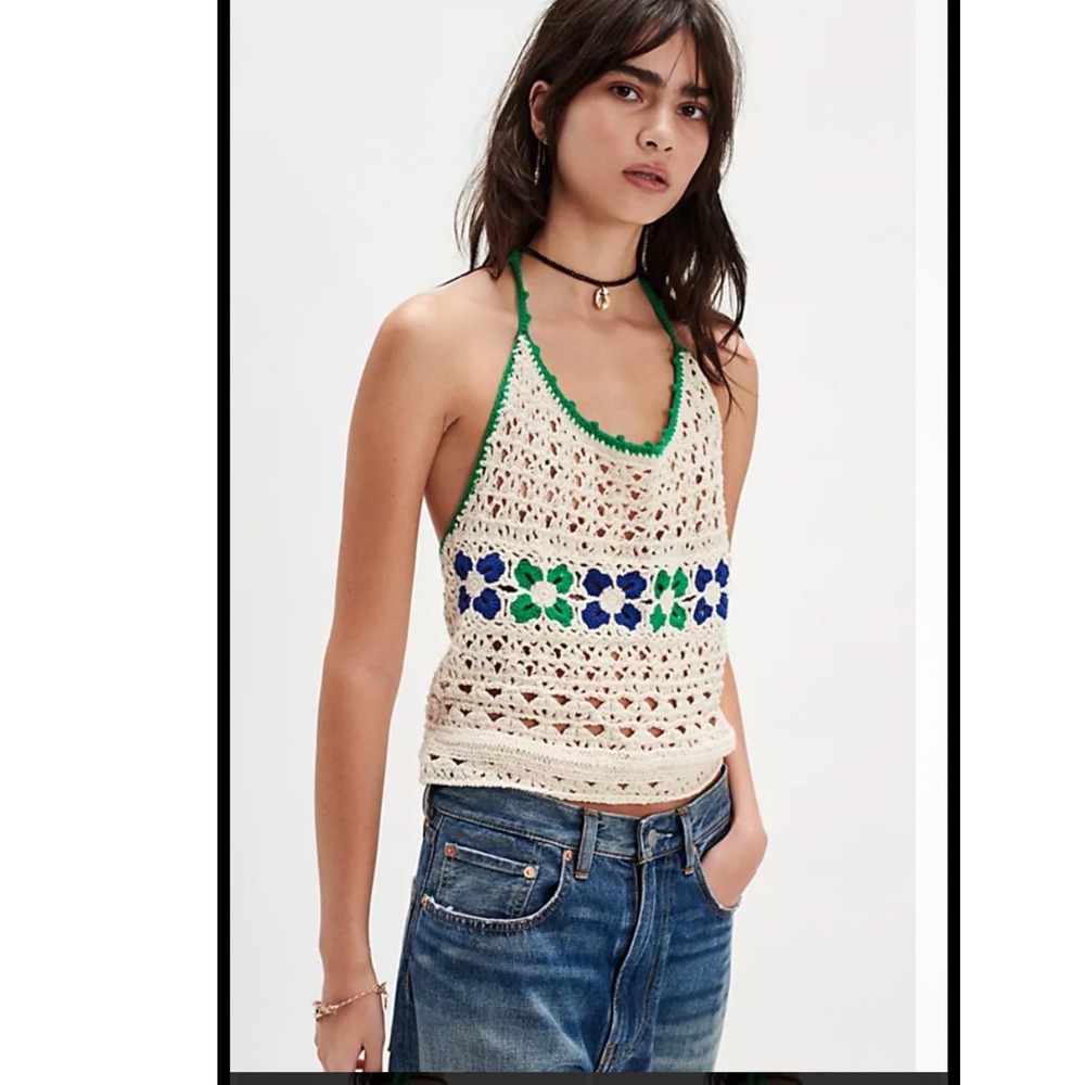 Free People Poppy Crochet Sweater Halter Top Medium boho prairie festival